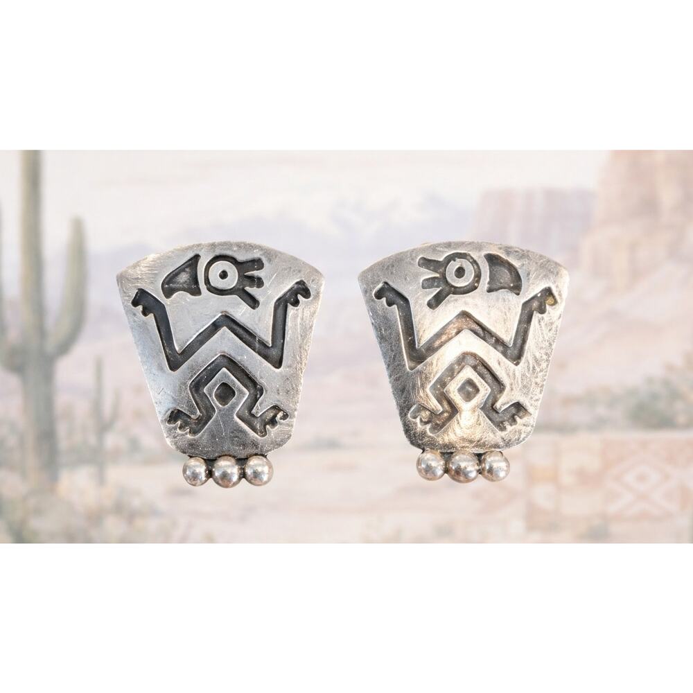 Sterling Silver Taxco Mexico Parrot Screw Back Earrings Southwest Tribal VTG